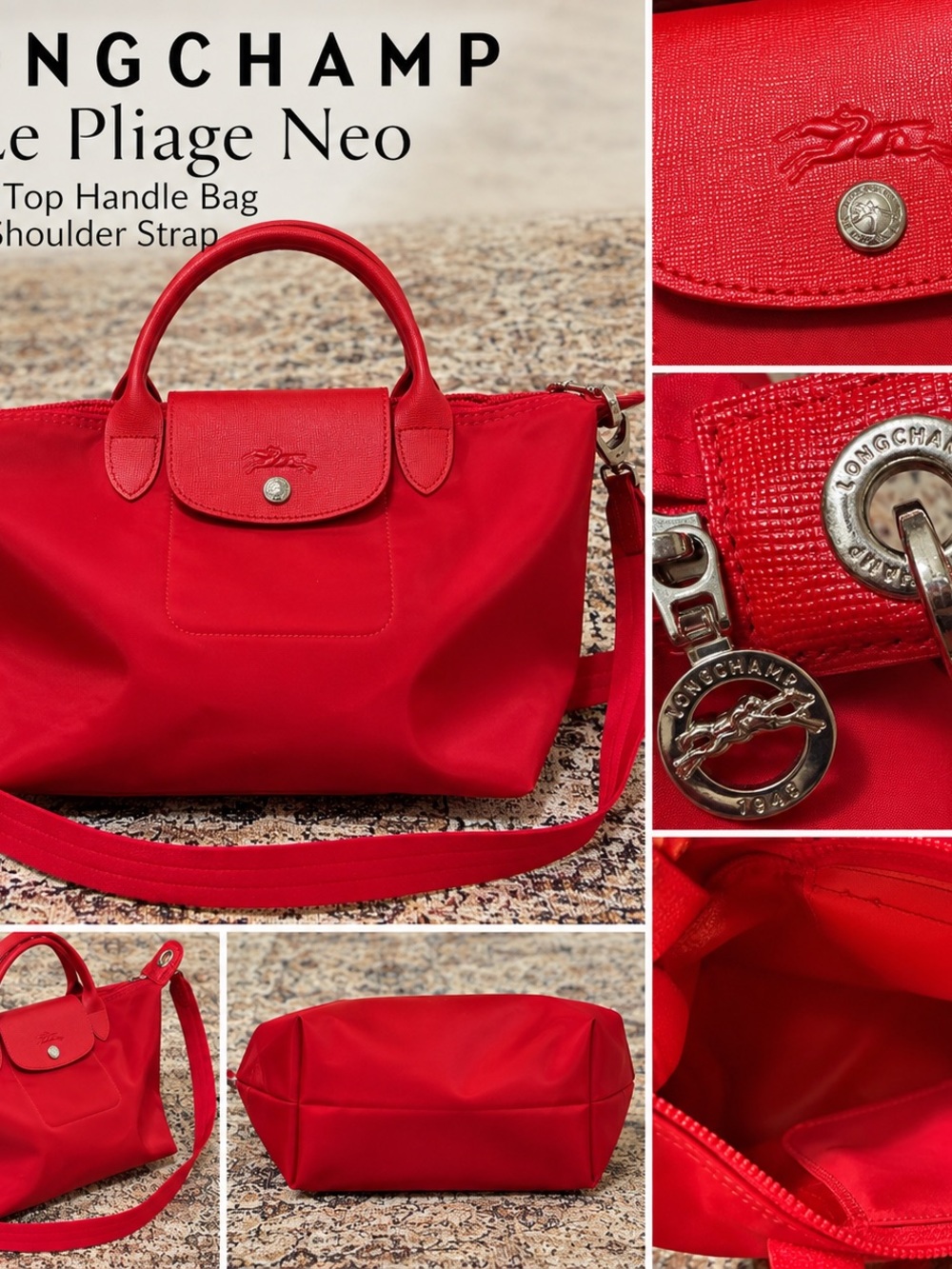 Longchamp Red Le Pliage Neo Top-Handle Shoulder Bag